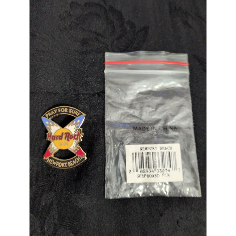 Vintage Old Hard Rock Cafe Pin Pray for Surf Surfboards Newport Beach California